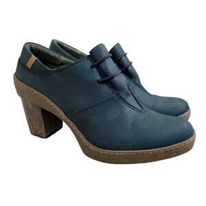 El Naturalista Navy Blue Nubuck Leather High Heel Oxfords Made in Spain Size 37